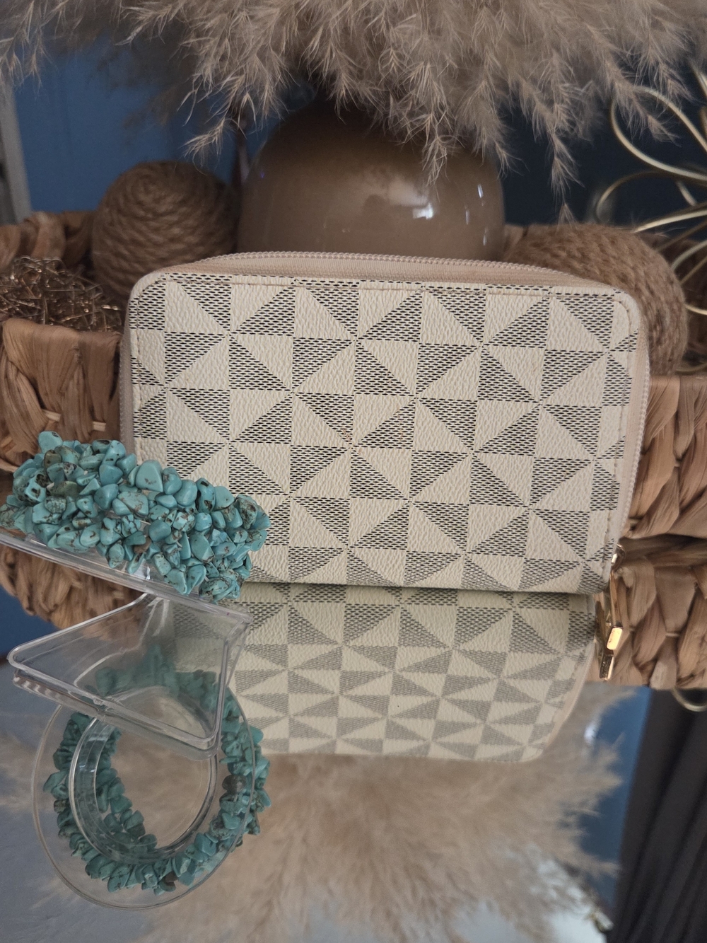 Boho Chic Geo Print Wallet + Turquoise Chip Bracelet Bundle Boutique Vibes